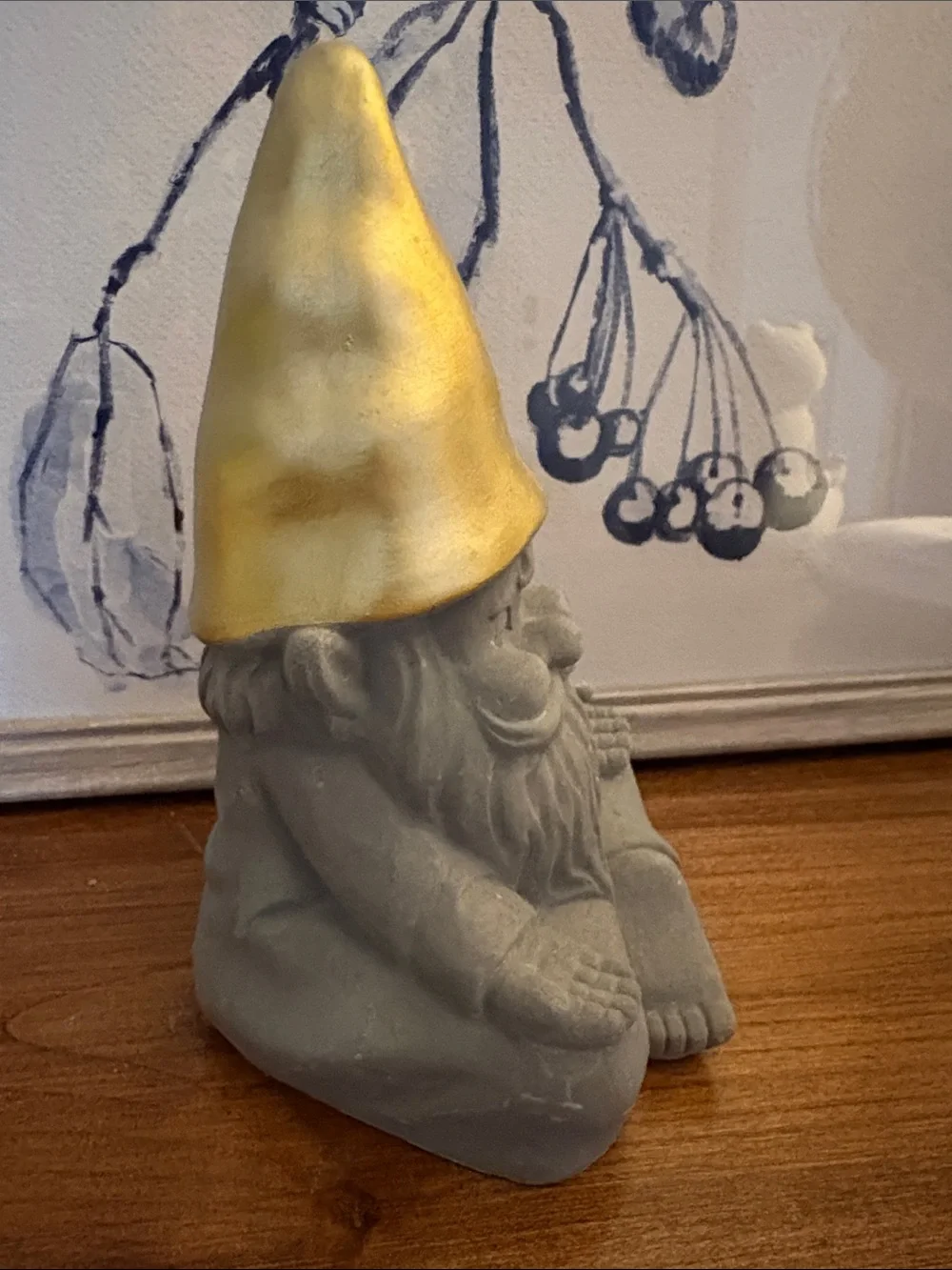Stone Meditating Garden Gnome with Gold Hat